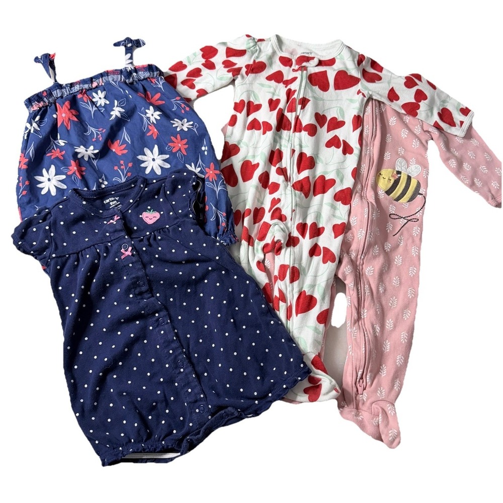 4 Pc Girls Lot 9 Month Carters  Bundle Spring Summer Sleepwear Sleeper One Piece